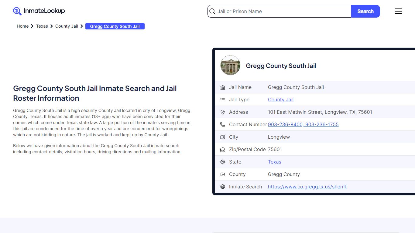 Gregg County South Jail (TX) Inmate Search Texas - Inmate Lookup